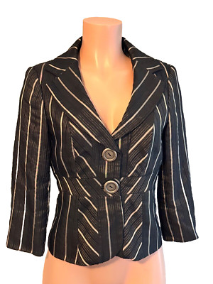 ALBERTO MAKALI Womens 6 Black Silver Accent & Stripe Stunning Blazer Jacket