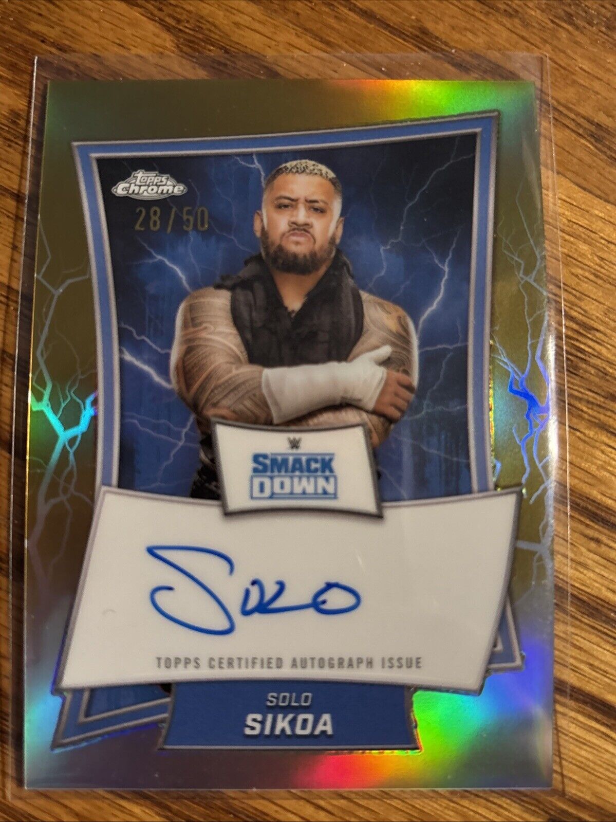 2025 Topps Chrome WWE Solo Sikoa Blue Brand Chrome AUTO GOLD REFRACTOR /50
