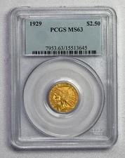 1929 Indian Gold Quarter Eagle $2.50 Coin PCGS graded MS63 Free Shipping!!
