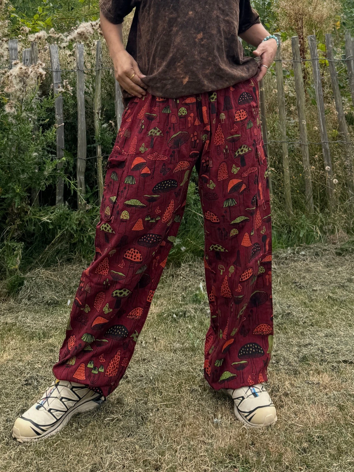 Hippie Unisex One size Mushroom Print Trousers | Festival Cotton Eco friendly