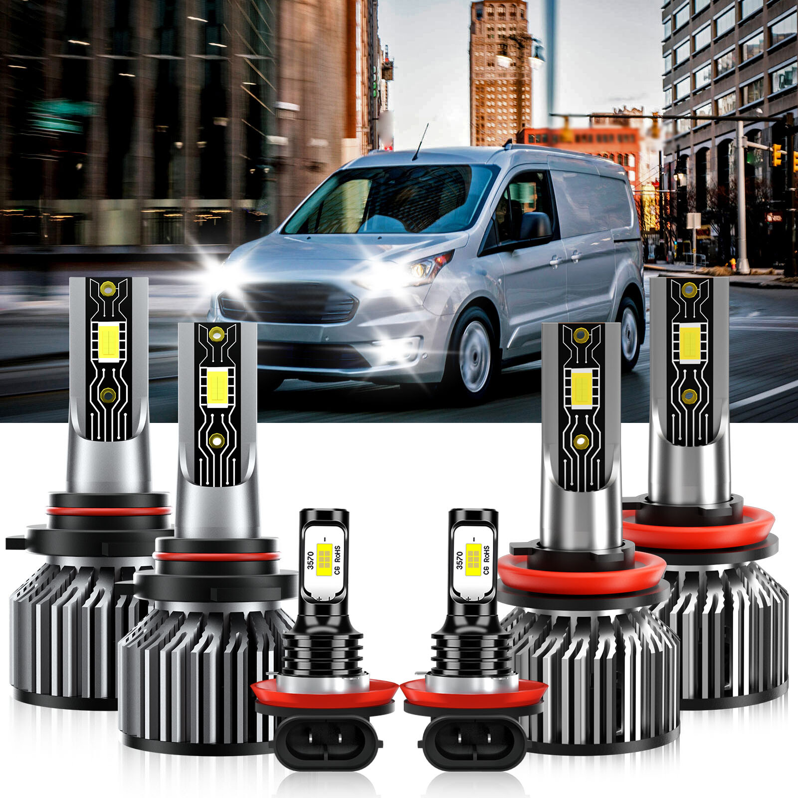 2023 Ford Transit-250 6x LED Headlight & Fog Light Bulbs High/Low Beam