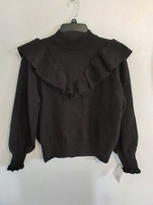 Women's Ophelia Roe Ruffle Mockneck Sweater Black 1X