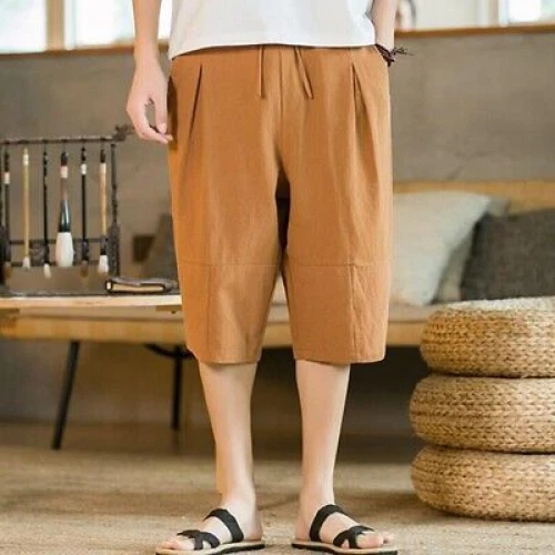 Men Summer Thin Style Cotton Linen Beach Casual Shorts Loose Chinese Pants