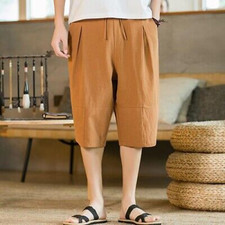 Men Summer Thin Style Cotton Linen Beach Casual Shorts Loose Chinese Pants