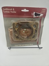 Vintage 1980s-1990s Brass And Oak Toothbrush Holder Wall Mount