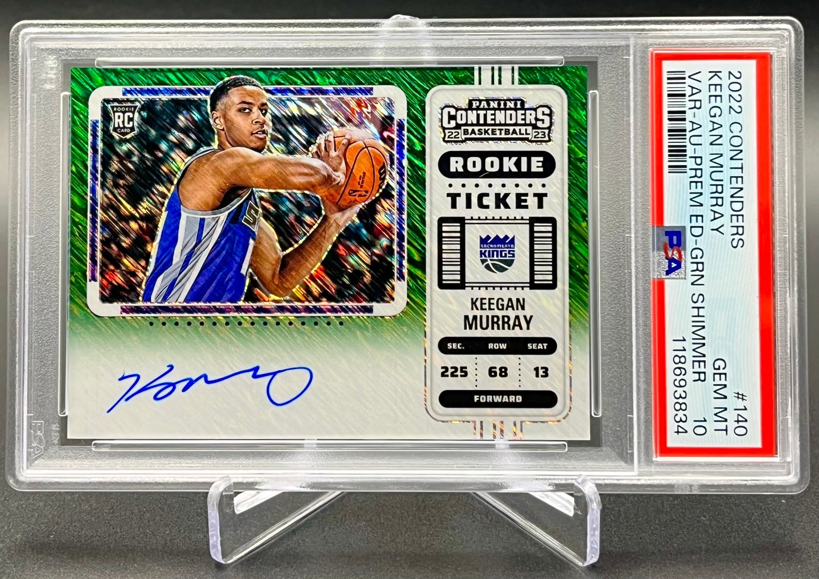 PSA 10 Keegan Murray 2022 Contenders Premium Green Shimmer Auto RC Rookie Ticket