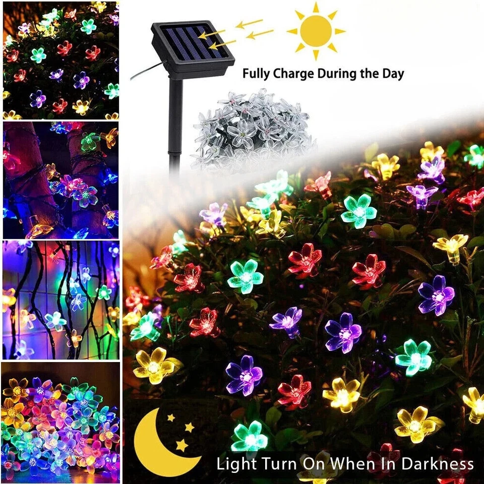 45Ft 100 LED Solar String Flower Lights Outdoor Waterproof Fairy Light Decor - Image 2 of 4