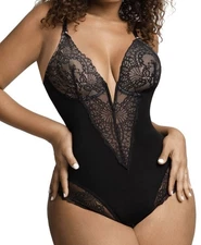 Popilush Women's Shapewear Bodysuit Tummy Control Deep V-Neck Thong LARGE