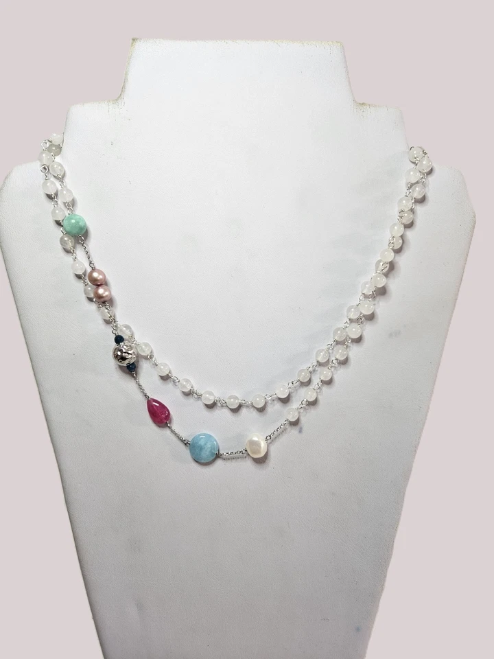 girocollo a due fili Luisa della Salda in argento e pietre naturali - Immagine 2 di 4