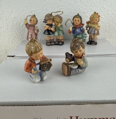 6 Studio Hummel Goebel Christmas Ornaments, Boy Girl Presents Tree 1st Nativity