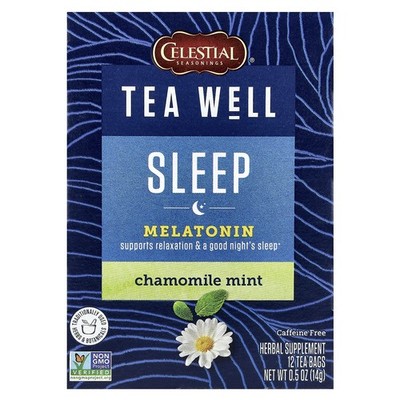 Tea Well, Sleep, Chamomile Mint, Caffeine Free, 12 Tea Bags, 0.5 oz (14 g)