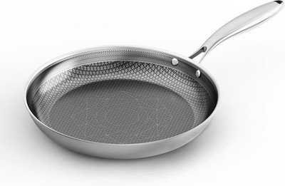 COOKER KING 8-Inch Stainless Steel Pan, Hybrid Nonstick Frying Pan, Skillet, 3-P