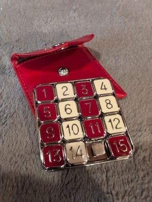 Fifteen Slide Number Puzzle Game All Metal Binary Arts Corp Red & White Rare!