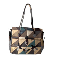 Vintage Mexican Patchwork Leather Floral Tote Bag Multicolor Retro Boho Purse