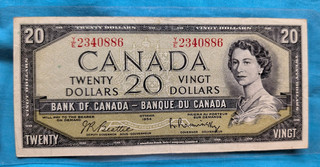 1954 BEATTIE RASMISKY MODIFIED $20.00 (V/F PLUS ) BILL CURRENNCY PAPER NOTES