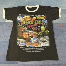 Vintage Universal Studios Hollywood Retro Movie Men’s Black Ringer T-Shirt Small