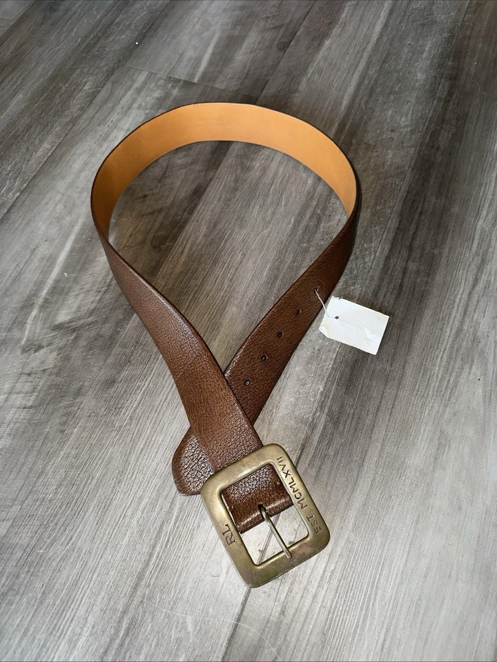 Новый Ralph Lauren козлиная кожа коричневый ремень золотой бронзовой пряжки сделано в Италии размер средний - Изображение 2 из 4