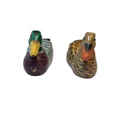 Vintage Duck Figurines Decoys Decor Set of 2 Wooden Painted Rustic Cabincore