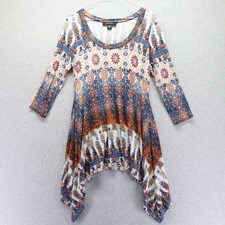 Karen Kane Top Womens Small Tunic Blouse Casual Colorful Floral 3/4 Sleeve