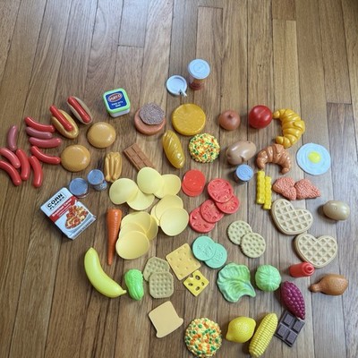 1 Gal Bag Lot of Plastic Play Food Waffles Hot Dogs Chips Fruit Vegetables