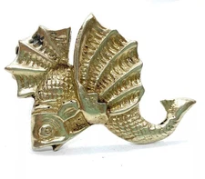 Antique Art Deco Sterling Silver Lion Fish Scarf or Dress Clip 17.9 grams