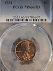 1934 PCGS MS 66 Red  Lincoln Wheat One Cent