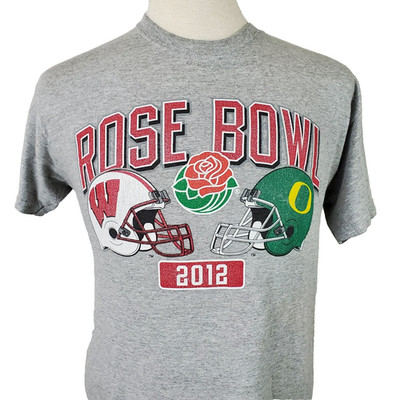 Rose Bowl 2012 T-Shirt Wisconsin Badgers vs Oregon Ducks Mens Medium Gray Crew