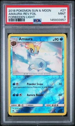2018 POKEMON SUN & MOON FORBIDDEN LIGHT #27 AMAURA-REVERSE FOIL PSA 9