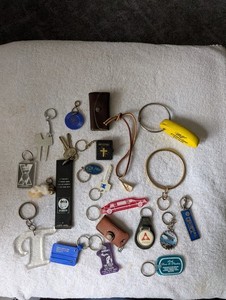 Junk Drawer Key Chain Fob Ring Tag Dodge Buick Bible Golf Rabbit Rare Cadillac 5