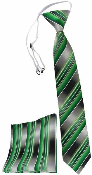 Tigertie Kinderkrawatte + Einstecktuch In GrüN Silber Anthrazit Grau Gestreift-image