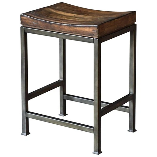 Uttermost Beck 24" Wood and Metal Counter Stool in Walnut and Brushed Steel - Picture 1 of 6