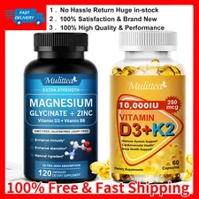 Vitamin K2 MK7 D3 10000IU|Magnesium Glycinate Improved Sleep,Immune,Stress,Joint