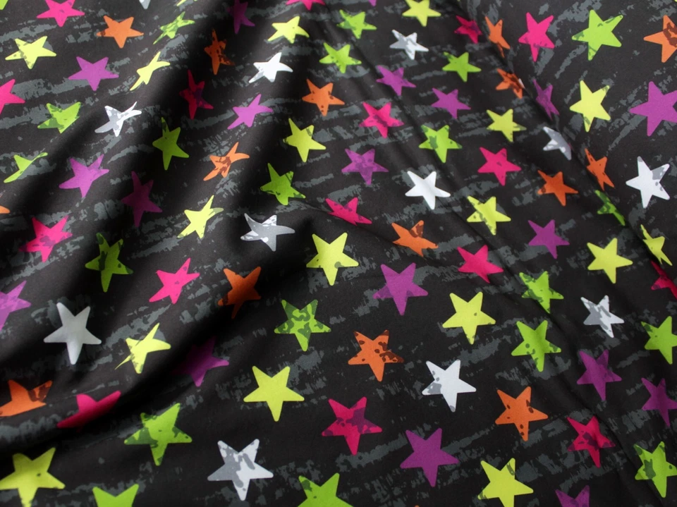 0,5m Softshell , Neon-Sterne,(16,90 €/m) ,145cm breit,  schwarz, multicolor - Bild 2 von 3