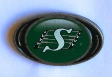 Saskatchewan Roughriders Vortex CFL football logo pin made by Hunter