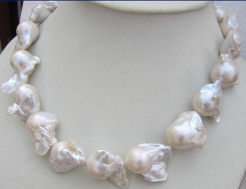100% NATURAL HUGE AAA 15-26MM SOUTH SEA WHITE BAROQUE PEARL NECKLACE 18 INCH