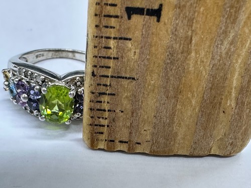 ESTATE STERLING SILVER 925 PASTE AQUA YELLOW BLUE GREEN TOPAZ RING SIZE 7 - 第 2/16 張圖片