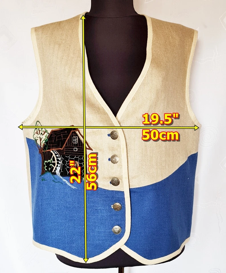 VEST VINTAGE TRACHTEN OKTOBERFEST DIRNDL TYROL WOMEN SLEEVELESS :US14/EU 42 - Image 2 of 4