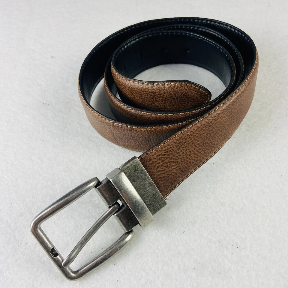 Cinturón reversible para hombre negro/marrón imitación cuero hebilla plateada talla 40 Foto 2 de 4