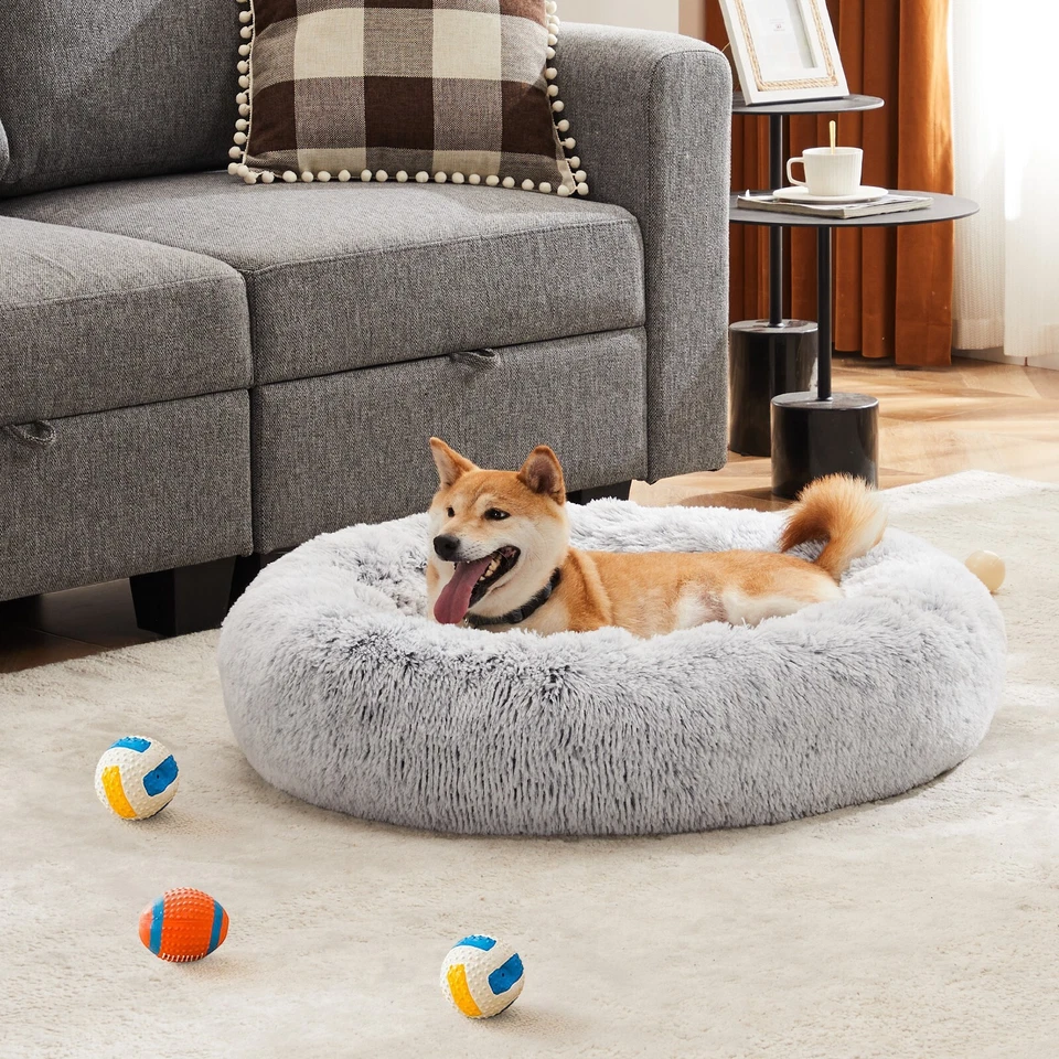 4 Size Fluffy Round Dog Bed Anti-Slip Bottom Plush Faux Fur Washable Cat Bed - Image 3 of 4