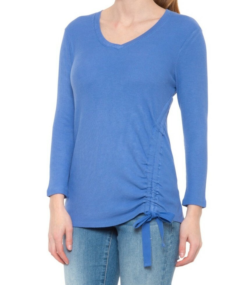 three quarter sleeve side ruched tee