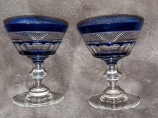 2 Vintage Cobalt Cut To Clear Fizzle Glasses