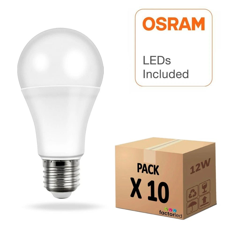 BOMBILLA LED E27 OSRAM CHIP 12W, ALTA LUMINOSIDAD, PACK 10 UNIDADES - Imagen 2 de 4