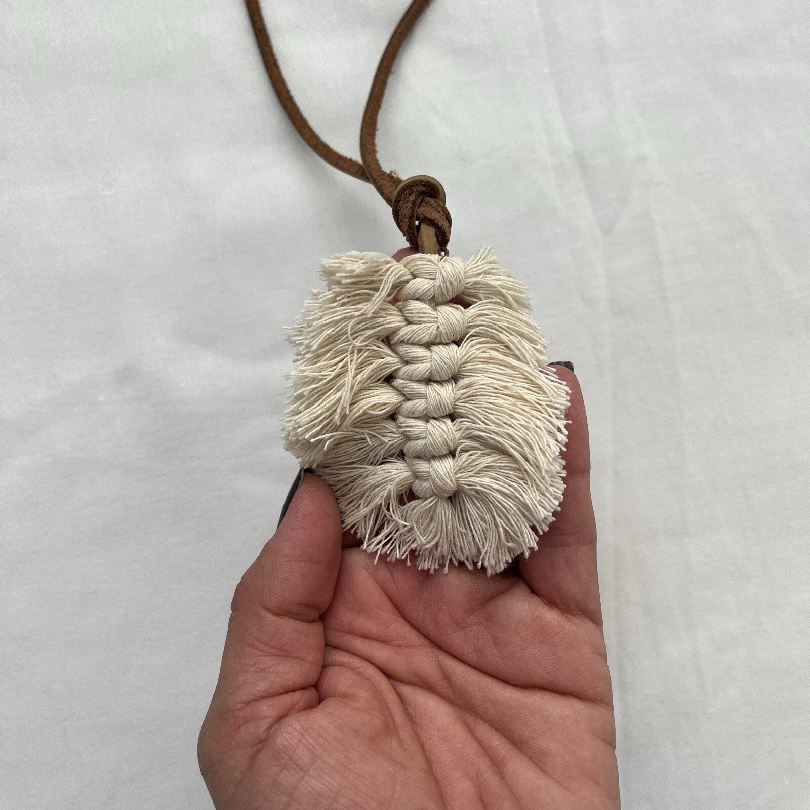Macrame Pendant With Leather String Necklace, art… - image 2