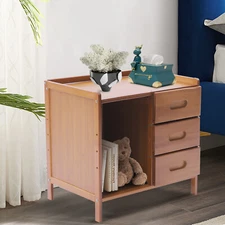 Bedside End Table Nightstand w/ Drawers + Open Shelf / Sofa Side Stand Cupboard