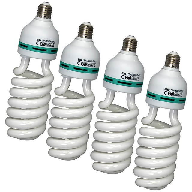 Pro Studio 85W 4 Pack E27 CFL Fluorescent Spiral Daylight Light Bulb