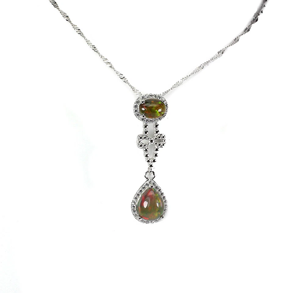 Colar de prata esterlina 925 oval opala preta 9x7mm joias de pedra preciosa natural 18 polegadas - Imagem 2 de 4