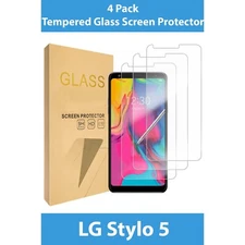 4 Pack Full Coverage 9H Premium Tempered Glass Screen Protector For LG Stylo 5