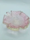 MCM Pink Silver Fleck Bullicante Murano Art Glass Flower Clover Bubble Dish