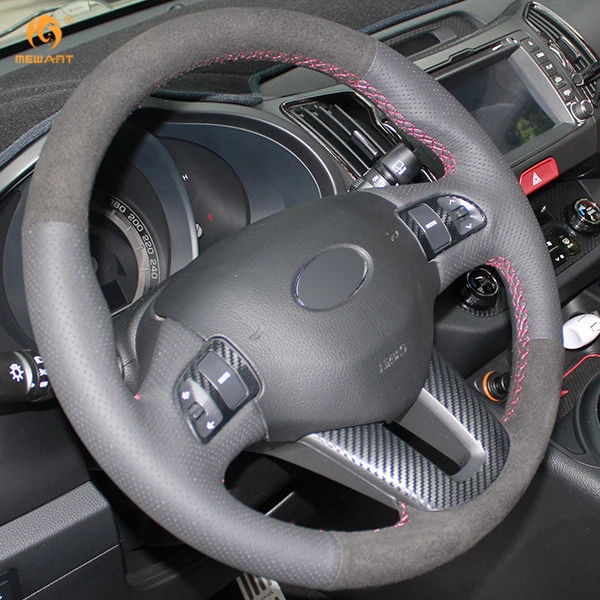 Cubierta de volante de gamuza de cuero negro para Kia Sportage 3 2011-2015 #QY47 Foto 3 de 4