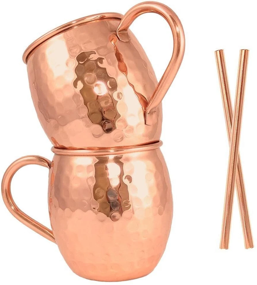 Lot De 4 Gaufrées Moscou Mule Mugs Avec 4 Cuivre Straws Et 1 Jigger Cadeau - Photo 4/4